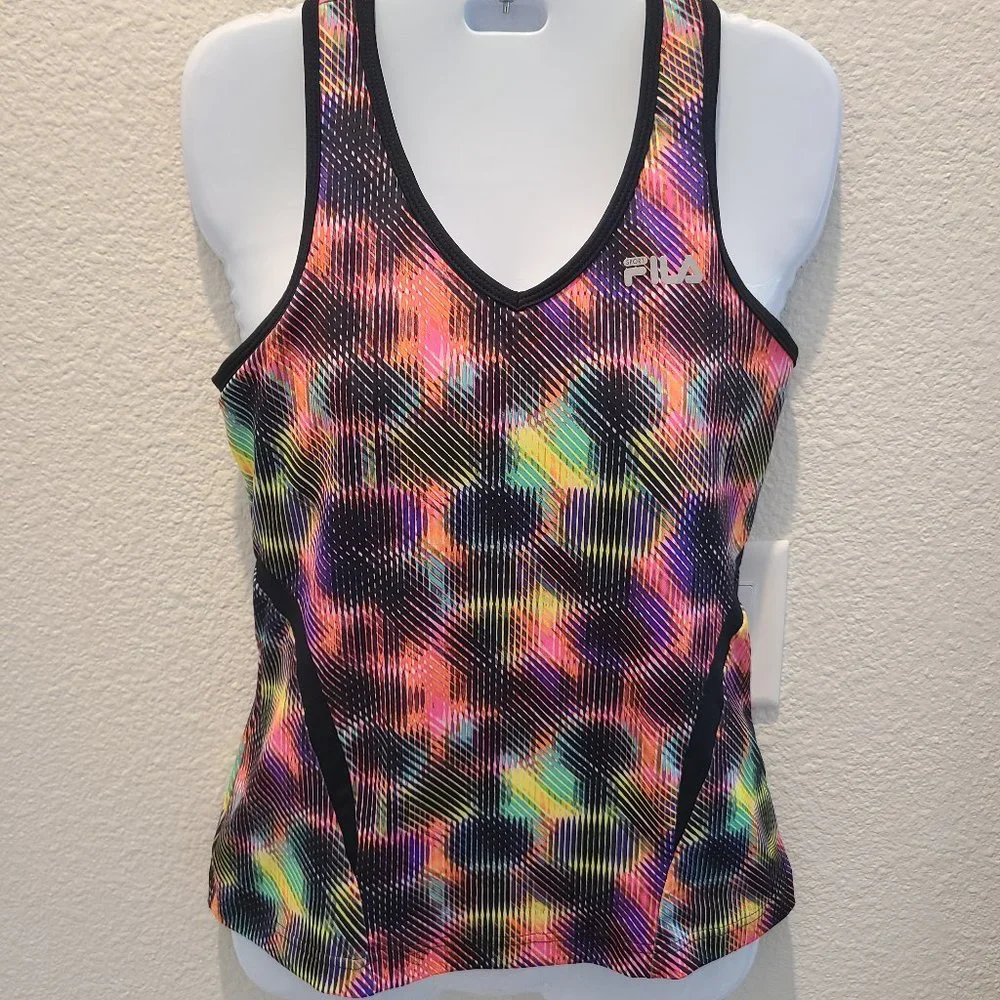 Fila women's athletic racerback workout tank top pink multi color size small - Picture 1 of 8